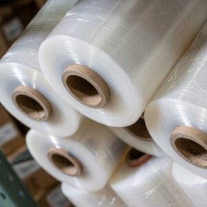 Bulk Industrial Stretch Film Rolls Stack - Factory Warehouse Pallet Wrap Supplies