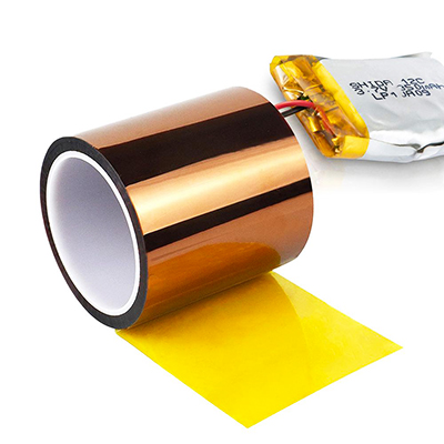 Polyimide Kapton tape roll applied for lithium-ion battery cell insulation wrapping.