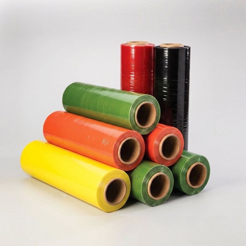 Premium Multi-Color Stretch Film Rolls Stack - Color Coded Pallet Wrap