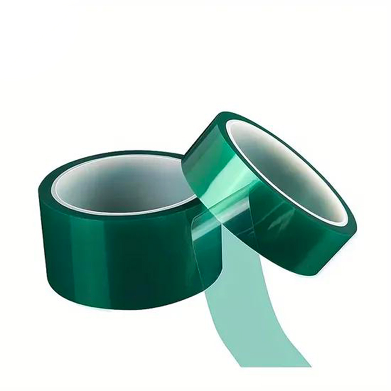 Green PET high-temperature masking tape rolls for PCB electroplating and powder coating.