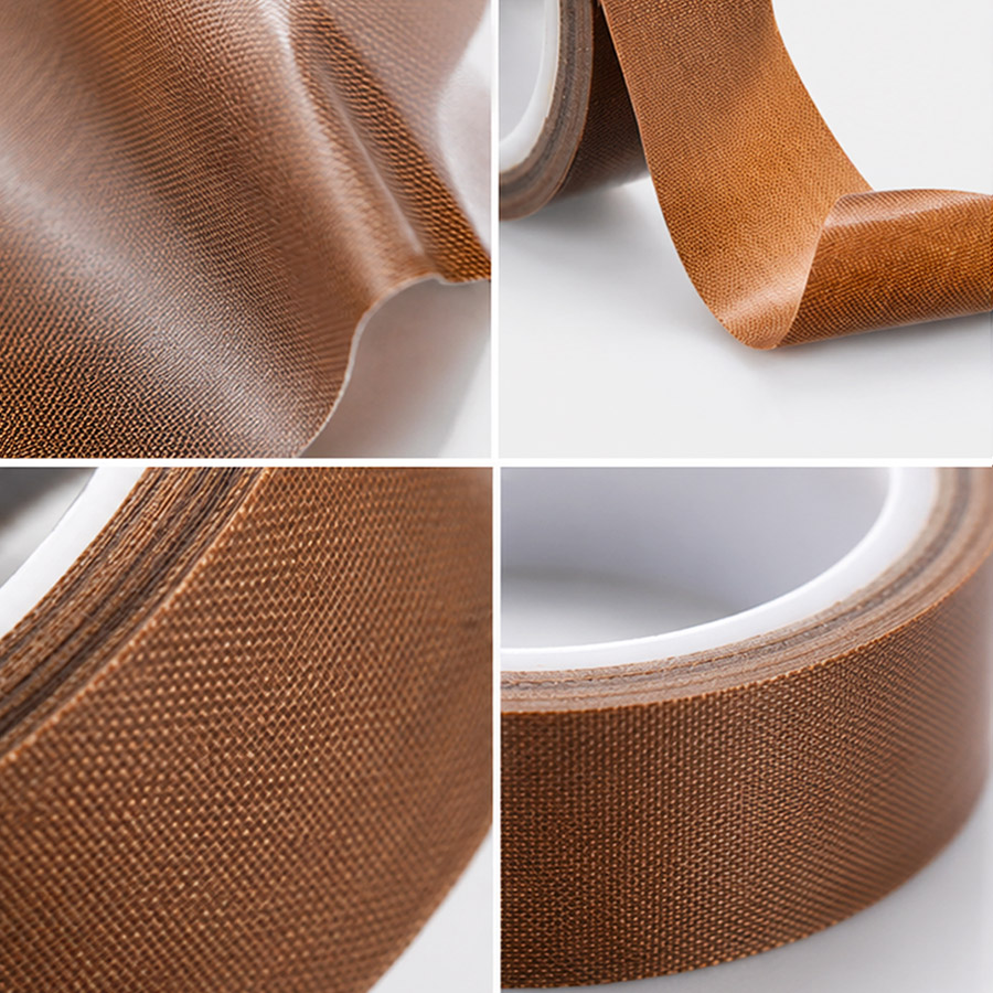 A macro details shot showcasing the premium fiberglass fabric texture and precision edge of certified ptfe teflon tape, manufactured by Krytape, a top B2B industrial tape supplier in China.