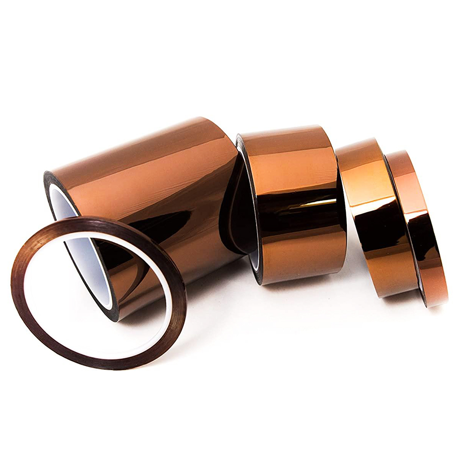 Multi-size polyimide Kapton high-temperature tape rolls for wholesale distribution.