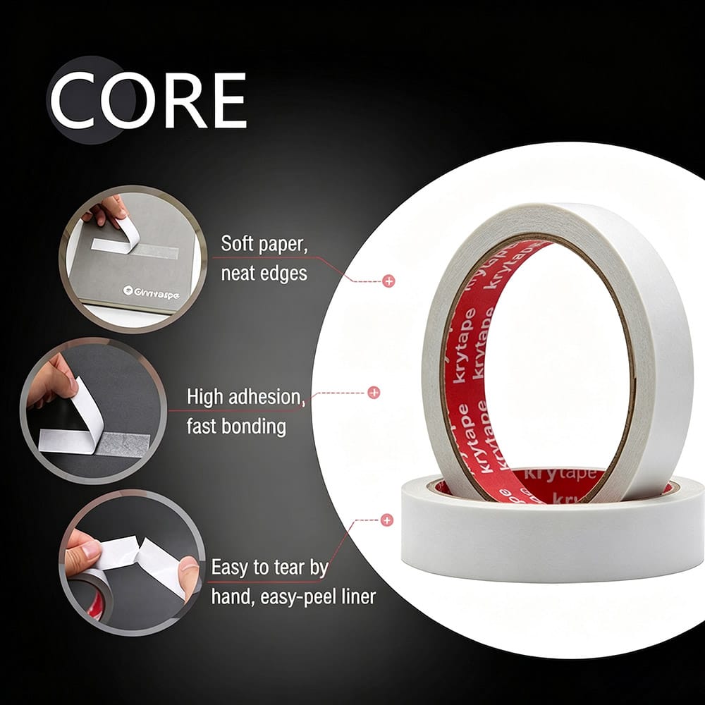 Easy Hand-Tearable Double-Sided Tape Core Features Infographic
