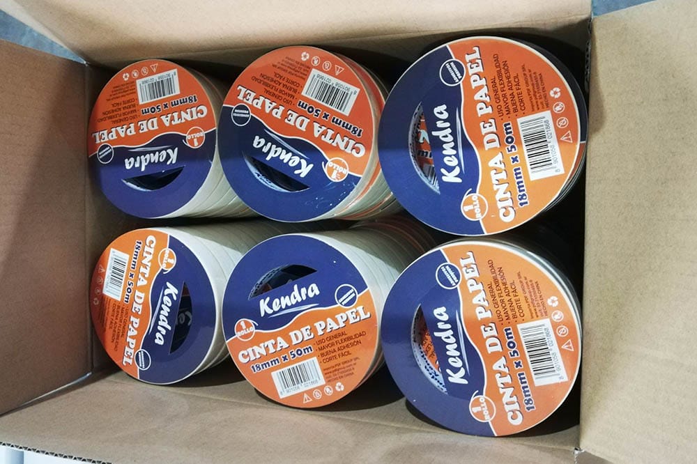 OEM custom branded masking tape rolls with side labels packaged in export box