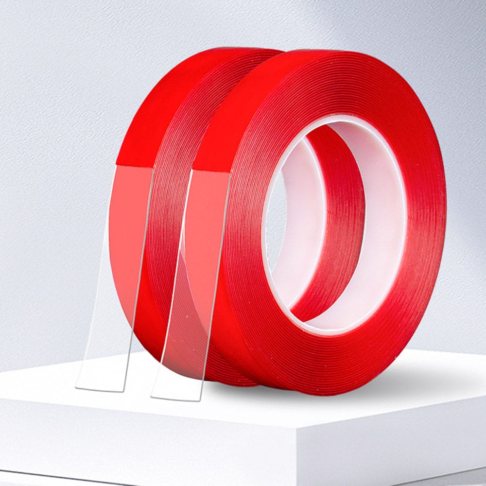 Two Rolls Red Liner Transparent Acrylic Double Sided Tape Bulk Wholesale