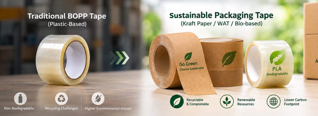 How Can Packaging Companies Transition from BOPP to Sustainable Packaging Tape? eco friendly packaging tape bopp sustainable solutions - Krytape