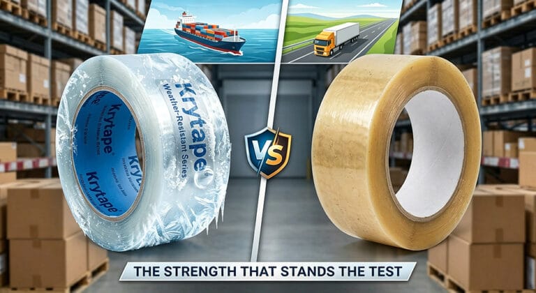 Krytape weather resistant ocean freight packing tape vs standard BOPP tape comparison for shipping container export